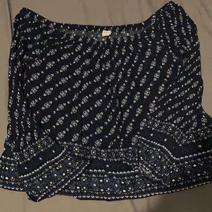 Blue flower print off shoulder long sleeve